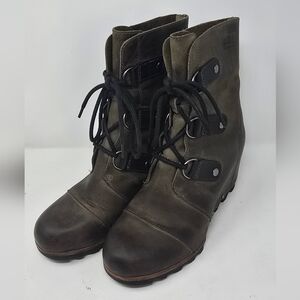 SOREL Joan Of Arctic wedge boots women 8.5 brown leather gorpcore Grangecore.